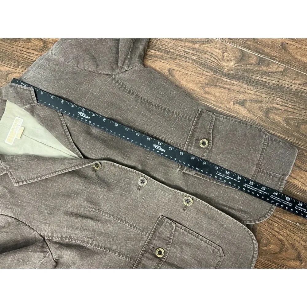 MICHAEL MICHAEL KORS WOMENS BROWN NEUTRAL LINEN BLEND FITTED JACKET BLAZER SZ 10
